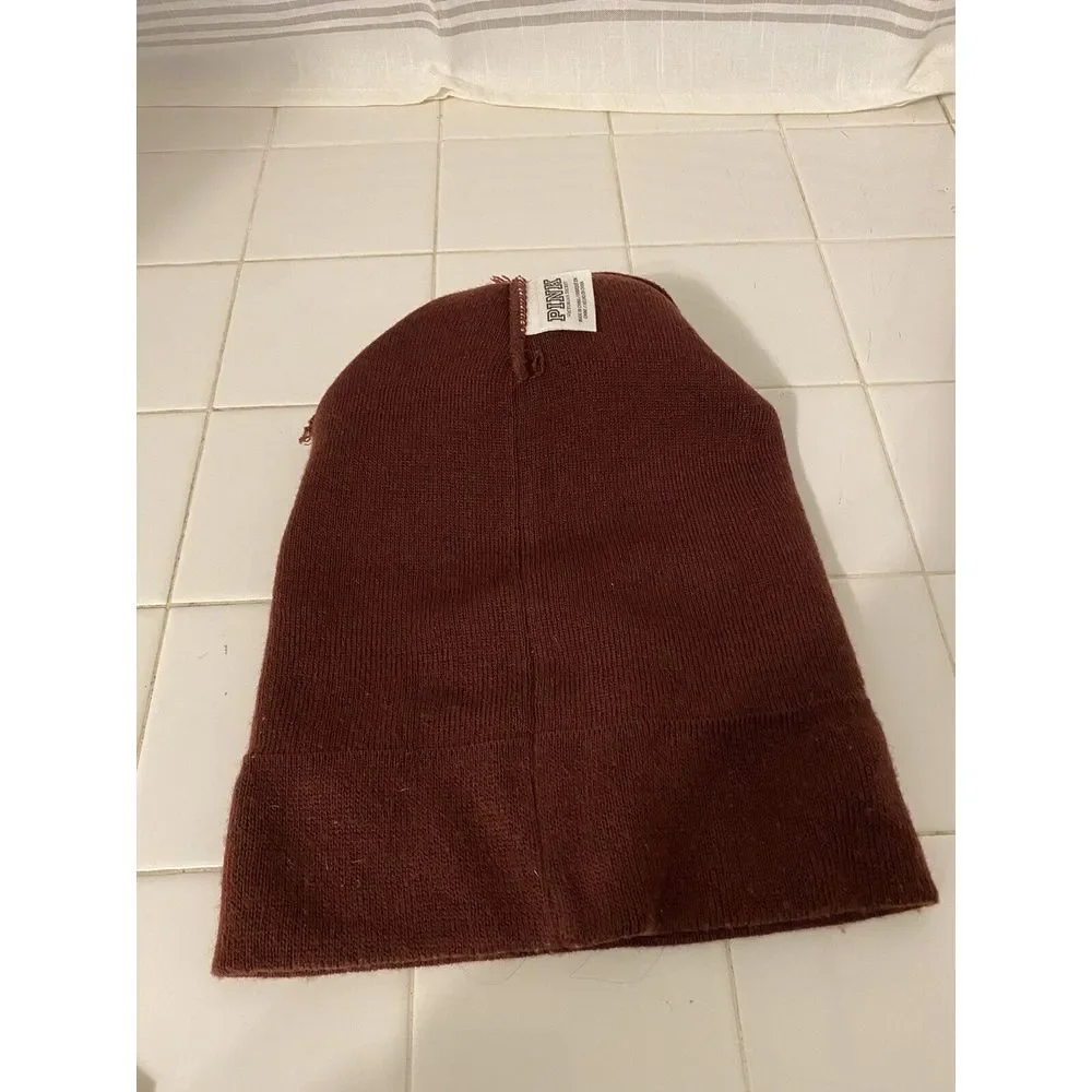 Victoria's Secret‎ VS Pink Pom Beanie Winter Hat Stocking Cap Toboggan Maroon - Picture 4 of 6